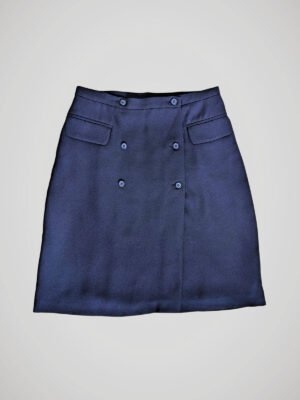 Jupe vintage bleu marine pour femme, taille XS à S, vue de face.