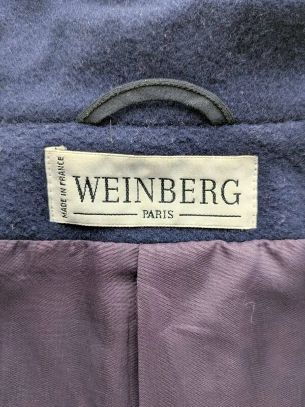 Etiquette du manteau long vintage bleu marine pour femme, taille S à M.