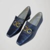 Mocassins bleu nuit vintage pour femme, taille 37, vue du dessus.