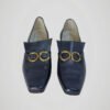 Mocassins bleu nuit vintage pour femme, taille 37, vue de face.