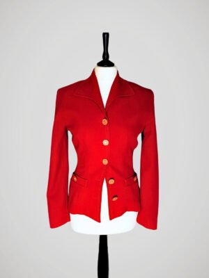 Veste tailleur blazer rouge vintage années 80 pour femme, griffée Vertigo, taille S à M, vue de face.