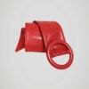 Ceinture rouge ajustable vintage des années 80, boucle ronde, vue de côté.