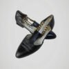 Escarpins type Mary Jane vintage en cuir bleu nuit pour femme, pointure 37, vue de face.