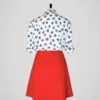 Jupe trapèze rétro style années 60-70, rouge orangé, pour femme, taille M, vue de dos.