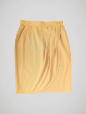 Jupe tailleur portefeuille jaune citron vintage des années 50, faite main, pour femme, taille XS à S, vue de face.