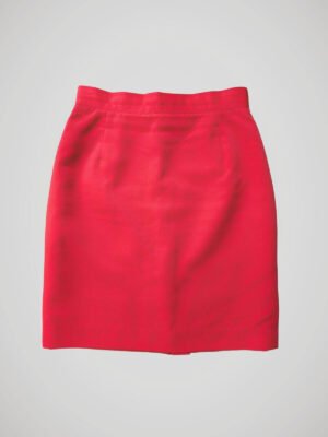 Jupe tailleur rouge vintage des années 80 pour femme, taille XS à S, vue de face.