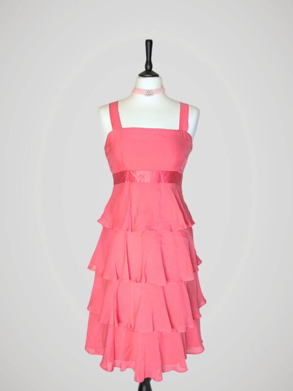 Robe rose à volants en soie, marque 1,2,3 Paris, pour femme, taille S à M, vue de face.
