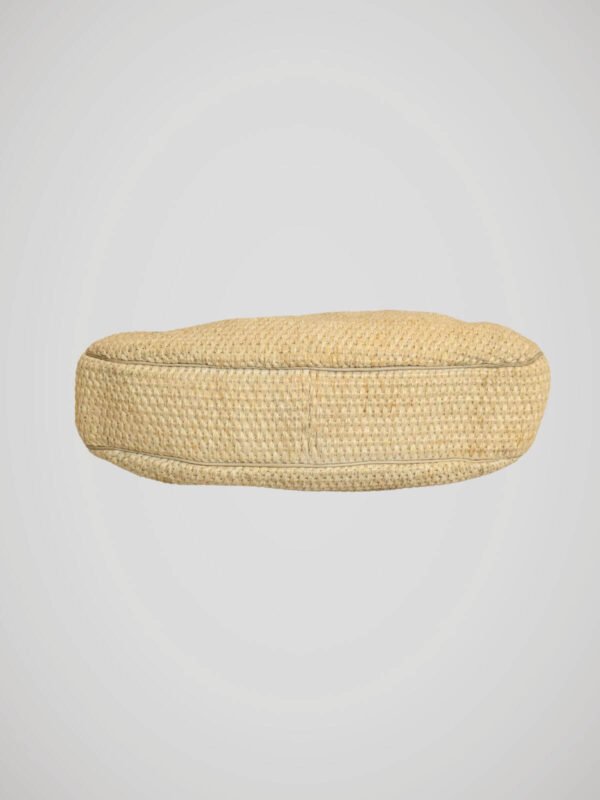 Sac à mains en raphia crème vintage des années 50, vue de dos.