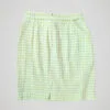 Jupe tailleur vichy vert pomme et blanc, vintage des années 90, pour femme, taille XS à S, vue de dos.