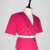 Veste portefeuille rose fuchsia, à manches courtes, vintage des années 80, pour femmes, taille S à M, vue de côté.