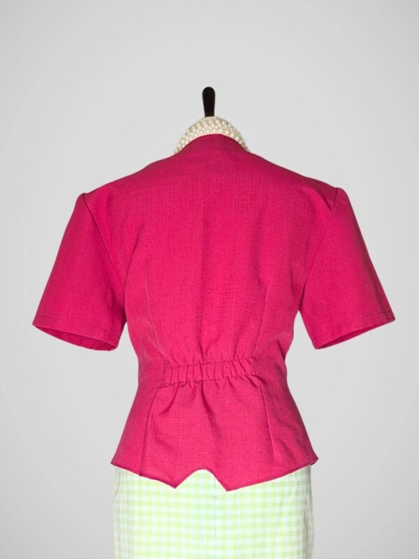 Veste portefeuille rose fuchsia, à manches courtes, vintage des années 80, pour femmes, taille S à M, vue de dos.