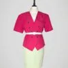Veste portefeuille rose fuchsia, à manches courtes, vintage des années 80, pour femmes, taille S à M, vue de face.