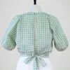Blouse en coton vichy vert et blanc, pour femme à manches ballons, taille XS à S, vue de dos.