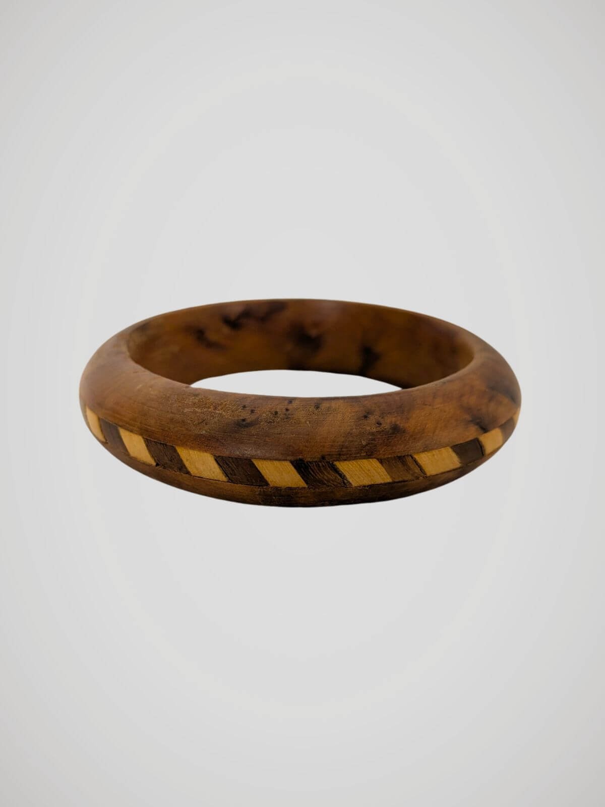 Bracelet Jonc En Bois Sculpté Vintage Pour Femme - Largeur 3.5 Cm, Diamètre 6.7 Cm, Bois Naturel - 9