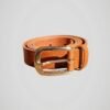 Ceinture en cuir de couleur marron acajou, vue de face.
