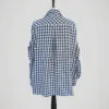 Chemise vichy bleu foncé et blanc, manches longues, griffée Maje, pour femme, taille S à M, vue de dos.