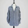 Chemise vichy bleu foncé et blanc, manches longues, griffée Maje, pour femme, taille S à M, vue de face.