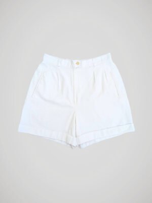 Short blanc en coton griffé Curling Paris, vintage années 90, taille S à M, vue de face.