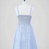 Robe d'été pour femme rayée bleue et blanche style marinière, taille XS, S à M, vue de dos.